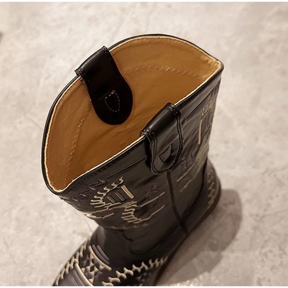 LAST 1! Cowboy Boots Embroidered Black Bohemian Aztec Festival Western - Picture 3 of 7